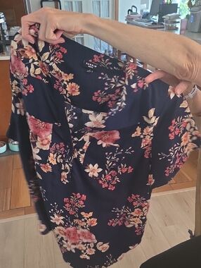 torrid Navy Floral V-Neck Blouse with Pink and Cream Blooms